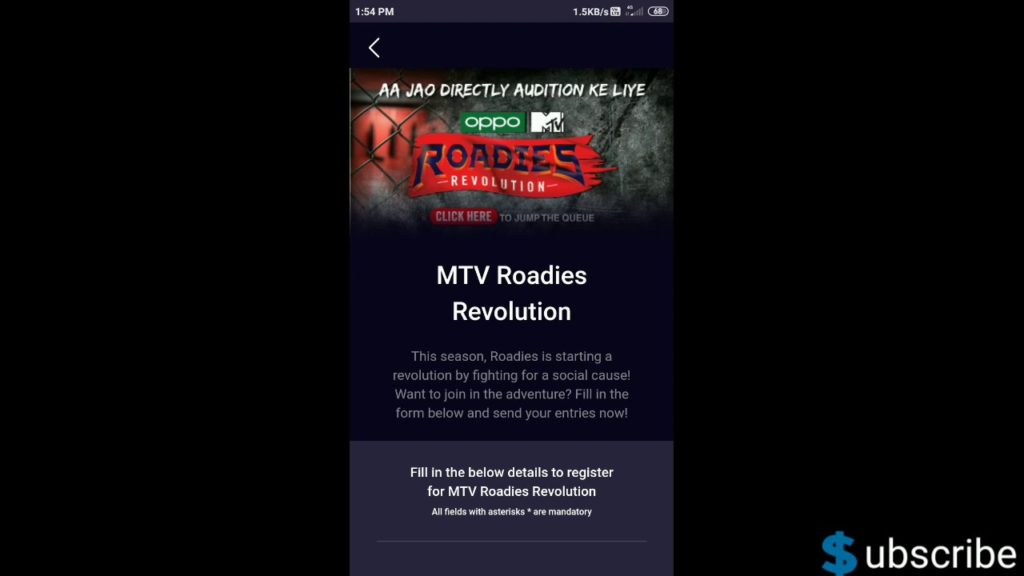 Mtv Roadies Revolution 2020 Audition date, venue & registration online form